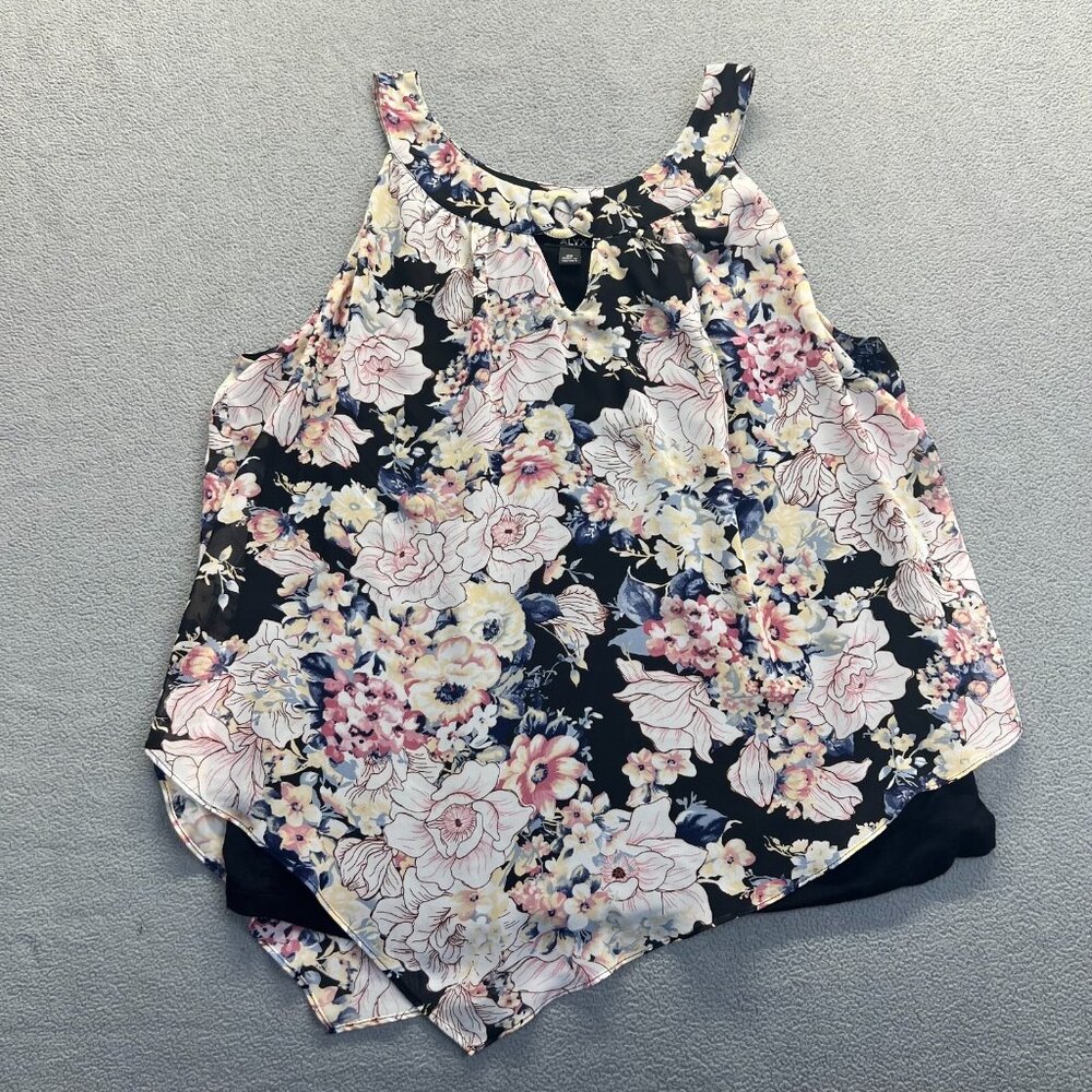 Alyx Women Plus Size 2X Sleeveless Tunic Top Floral Pleated Lined Relaxed
